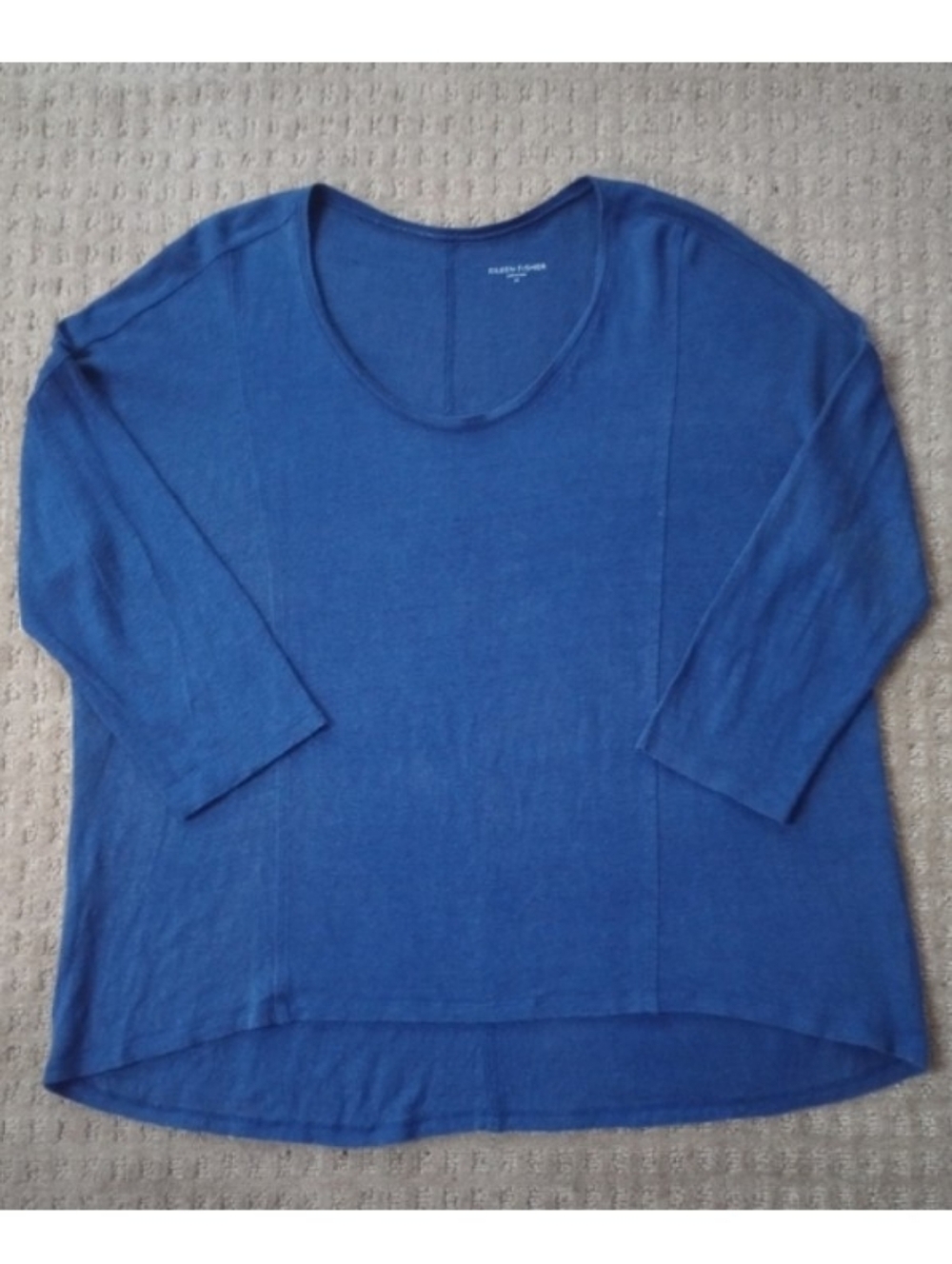 Eileen Fisher Crepe Linen Scoop Neck 3/4 sleeve Top